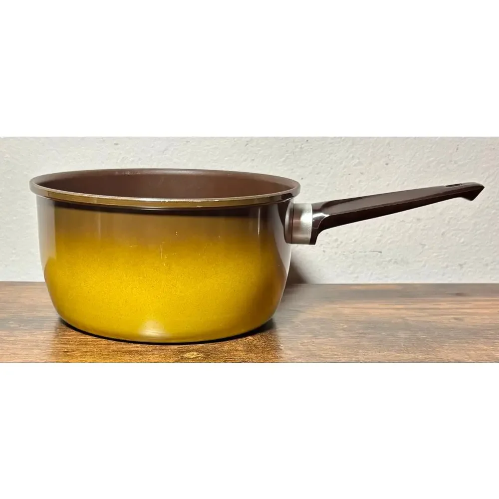 Vintage Revere Ware Color Clad 3 QT Saucepan 1801 Solid Aluminum Yellow & Brown